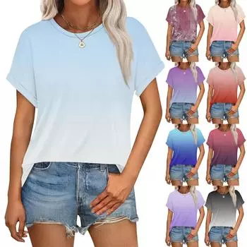 Женский повседневный модный топ с круглым вырезом и коротким рукавом с цветочным принтом L чёрный