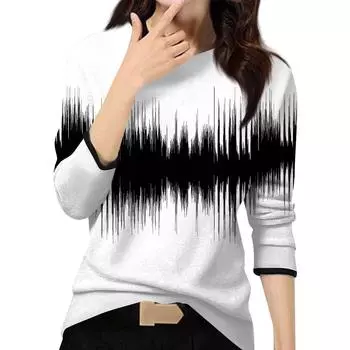 Женский повседневный модный топ с принтом, круглым вырезом и длинными рукавами, пуловер L чёрный