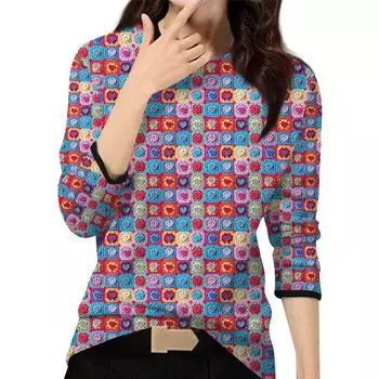Женский повседневный модный топ с принтом, круглым вырезом и длинными рукавами, пуловер L синий