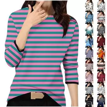 Женский повседневный модный топ с принтом, круглым вырезом и длинными рукавами, пуловер L бежевый