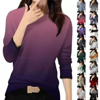 Женский повседневный модный топ с принтом, круглым вырезом и длинными рукавами, пуловер L чёрный