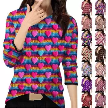 Женский повседневный модный топ с принтом, круглым вырезом и длинными рукавами, пуловер L бежевый