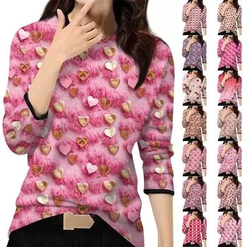 Женский повседневный модный топ с принтом, круглым вырезом и длинными рукавами, пуловер M