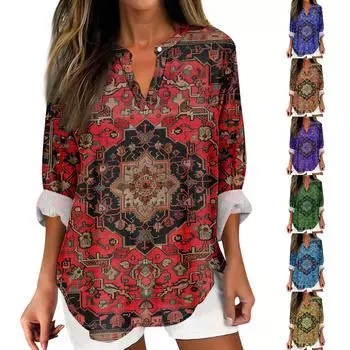 Женский повседневный модный топ с v-образным вырезом и принтом, футболка с длинными рукавами, топ