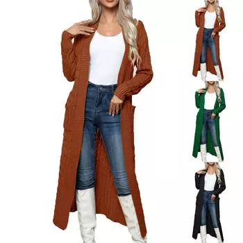 Женский повседневный модный удобный кардиган с длинным рукавом, уличный тренд, вязаный свитер M коричневый