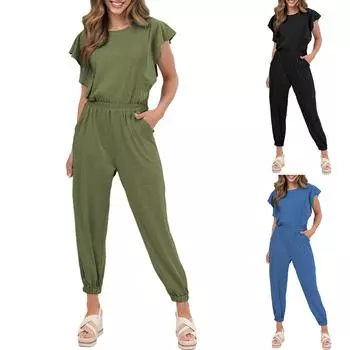 Женский повседневный модный удобный комбинезон с карманами M синий