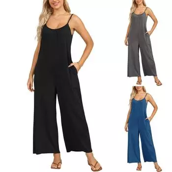 Женский повседневный модный удобный комбинезон с карманами M чёрный