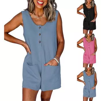 Женский повседневный модный удобный комбинезон с карманами M чёрный