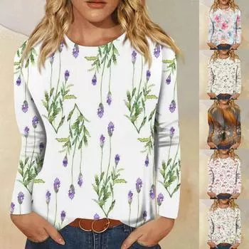 Женский повседневный модный удобный пуловер с длинным рукавом с круглым вырезом и лацканами с принтом M зелёный