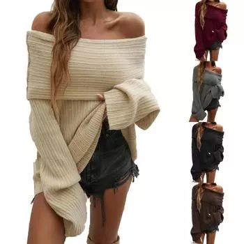 Женский повседневный модный удобный пуловер с лацканами в полоску с длинным рукавом уличный тренд вязаный свитер XL коричневый