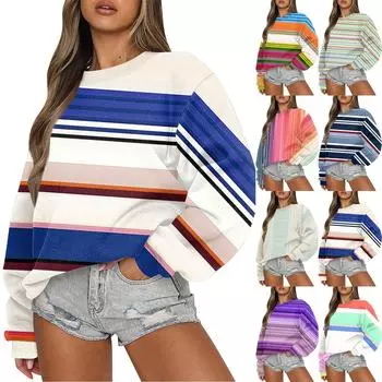 Женский повседневный модный удобный свободный свитер с круглым вырезом и длинными рукавами с разноцветным принтом S