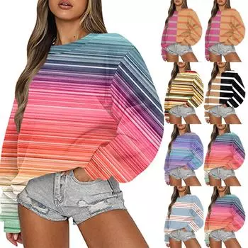 Женский повседневный модный удобный свободный свитер с круглым вырезом и длинными рукавами с разноцветным принтом M золотой