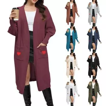 Женский повседневный модный удобный свободный вязаный свитер в ленивом стиле с нашивкой Love, свитер с двумя карманами, кардиган One Size армия зеленый