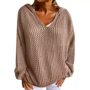 Женский повседневный модный удобный внешний трикотажный свитер с капюшоном, тонкий свободный, однотонный, с вырезом S