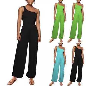 Женский повседневный модный универсальный комбинезон без рукавов с наклонными плечами и талией для похудения и широкими штанинами XL