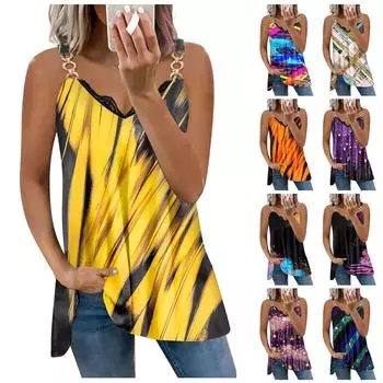 Женский повседневный модный жилет без рукавов с v-образным вырезом и кружевной панелью, свободный топ XXL оранжевый