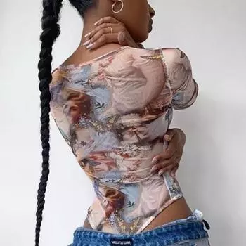 Женский повседневный облегающий комбинезон с длинными рукавами и принтом Y2K, весенне-осенний уличный комбинезон S