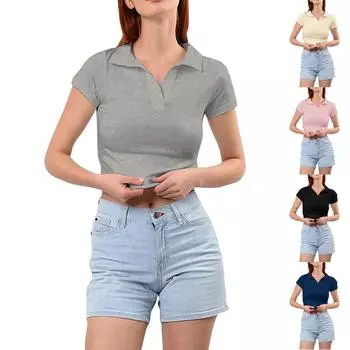 Женский повседневный облегающий трикотажный топ с открытым пупком и короткими рукавами M розовый