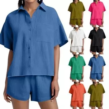 Женский повседневный однобортный модный костюм из двух частей с короткими рукавами и шортами L чёрный