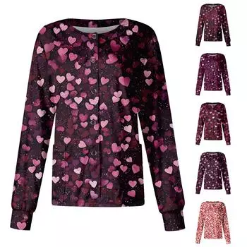 Женский повседневный однобортный однобортный кардиган с длинным рукавом и принтом, рабочая одежда, топ L темно-фиолетового