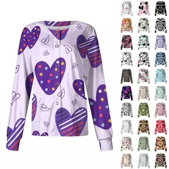 Женский повседневный однобортный однобортный костюм с длинными рукавами и принтом на День святого Валентина, топ-кардиган L
