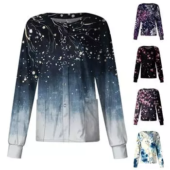 Женский повседневный однобортный однобортный защитная одежда с длинными рукавами и цветочным принтом, кардиган, топ L чёрный