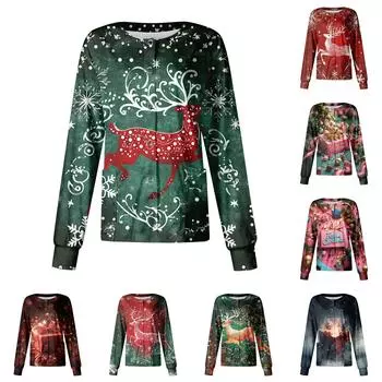 Женский повседневный однобортный топ с длинным рукавом и рождественским принтом Dry-nurse XXXXXL красный