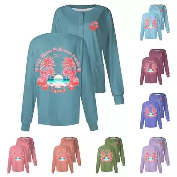 Женский повседневный однобортный топ с длинным рукавом и цветочным принтом Dry-nurse L зелёный