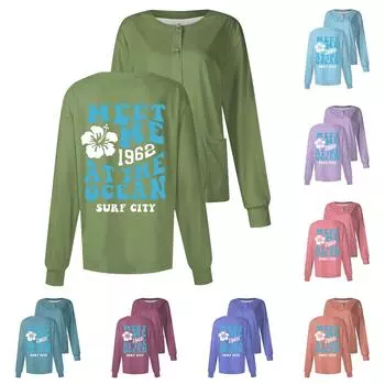 Женский повседневный однобортный топ с длинным рукавом и цветочным принтом Dry-nurse L зелёный