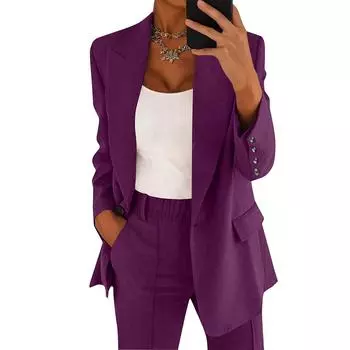 Женский повседневный однотонный кардиган с длинными рукавами и лацканами, куртка, брюки, костюм XL