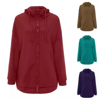 Женский повседневный однотонный карманный свитер с капюшоном и курткой L зелёный