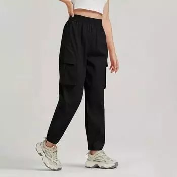 Женский повседневный однотонный комбинезон с эластичной резинкой на талии и резинкой для ног, спортивные штаны со стерео-сумкой L чёрный