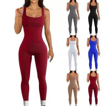 Женский повседневный однотонный комбинезон с квадратным вырезом и без рукавов, тонкий комбинезон для йоги XXL чёрный