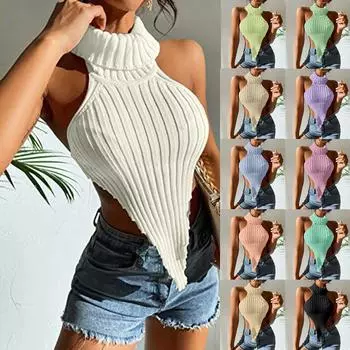 Женский повседневный однотонный пуловер без рукавов с бретелькой на шее, блузка, жилет, топы L бежевый