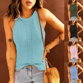 Женский повседневный однотонный пуловер без рукавов с бретелькой на шее, блузка, жилет, топы XXL чёрный