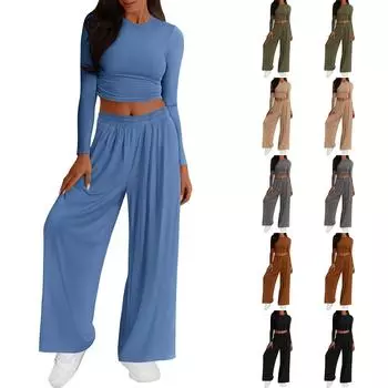 Женский повседневный однотонный сексуальный повседневный облегающий новый женский комплект из двух предметов S синий