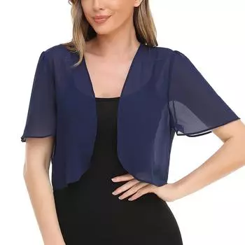 Женский повседневный однотонный шифоновый кардиган с круглым вырезом и короткими рукавами, верхняя куртка XL