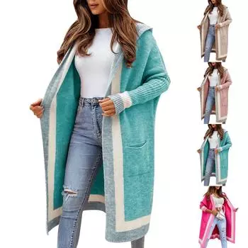 Женский повседневный однотонный свитер с капюшоном, кардиган, куртка с длинными рукавами, куртка с длинными рукавами L горячий розовый