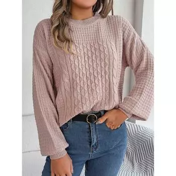 Женский повседневный однотонный свитер с рукавами-фонариками на осень и зиму S белый