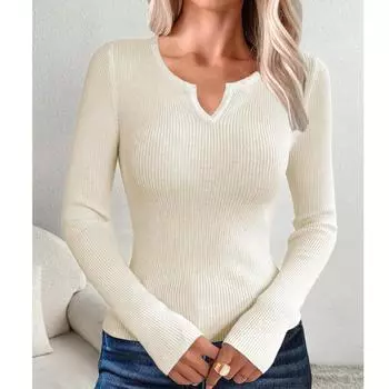 Женский повседневный однотонный свитер с V-образным вырезом, узкий, на пуговицах, с длинными рукавами, базовый свитер L бежевый