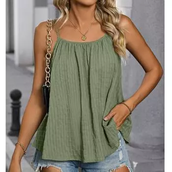 Женский повседневный однотонный свободный плиссированный топ-майка без рукавов XL