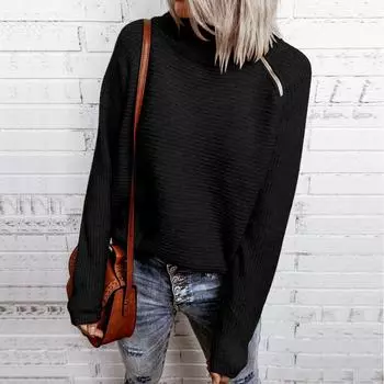 Женский повседневный однотонный свободный пуловер с высоким воротником и застежкой-молнией M