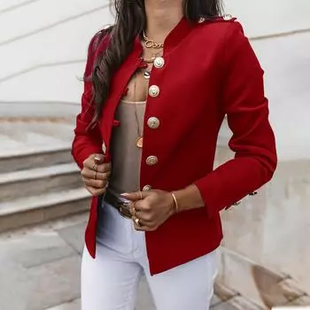 Женский повседневный однотонный тонкий костюм с длинными рукавами и небольшой грудью, короткая куртка XXXL красный