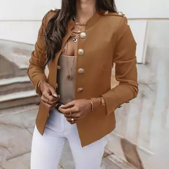 Женский повседневный однотонный тонкий костюм с длинными рукавами и небольшой грудью, короткая куртка XXXL жёлтый