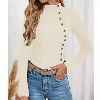 Женский повседневный однотонный тонкий вязаный свитер на пуговицах с длинными рукавами, базовый свитер L бежевый