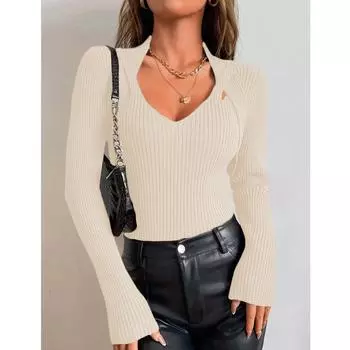 Женский повседневный однотонный тонкий вязаный свитер на пуговицах с длинными рукавами, базовый свитер M бежевый