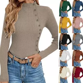 Женский повседневный однотонный тонкий вязаный свитер на пуговицах с длинными рукавами, базовый свитер L бежевый