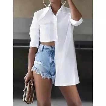 Женский повседневный однотонный топ нестандартного кроя S белый