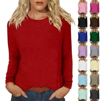 Женский повседневный однотонный топ с круглым вырезом и длинными рукавами L чёрный