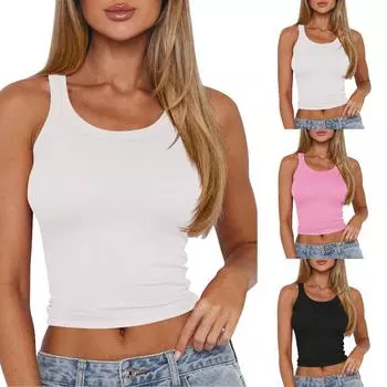 Женский повседневный однотонный трикотажный топ без рукавов, модный топ без рукавов M синий